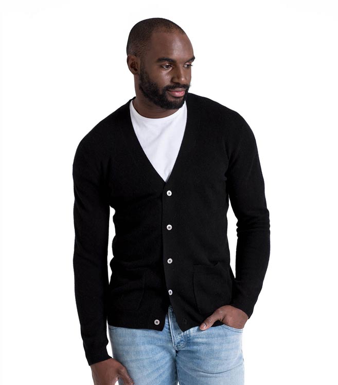 WoolOvers Herren Strickjacke V Ausschnitt Cardigan Pullover Merino